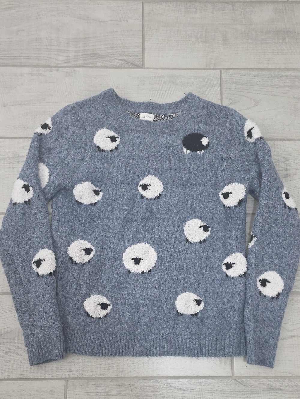 Aspen Blue Sheep Print Knit Sweater Long Sleeve Women's Size Medium Cozy